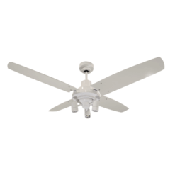 Ventilador de Techo Barcelona Blanco con Spot Jeremias y Palas de Madera Laqueadas Blancas