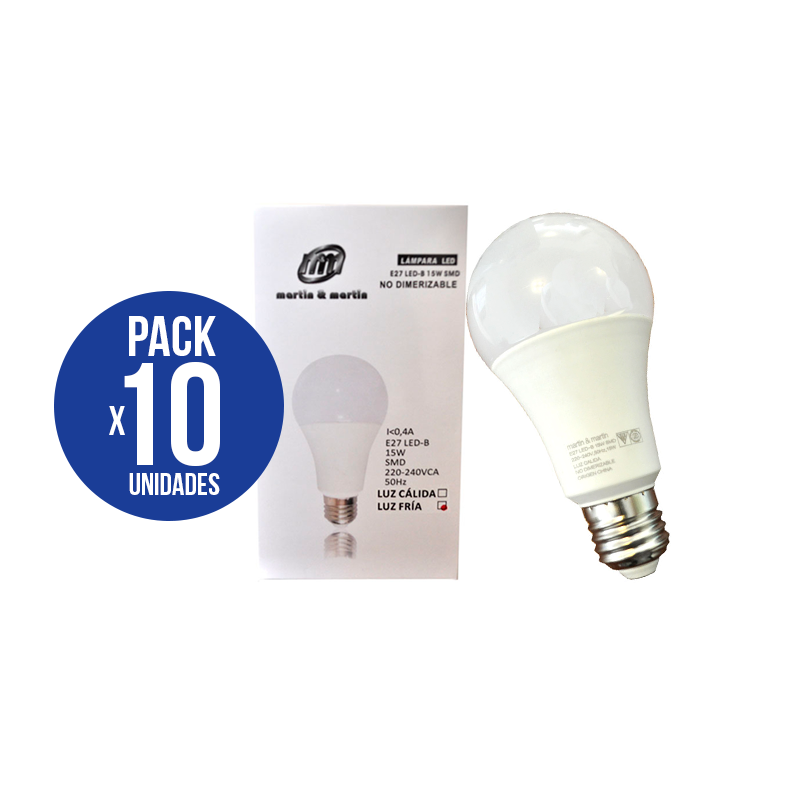 Lámpara Led E27 15w Luz Fria Pack X 10