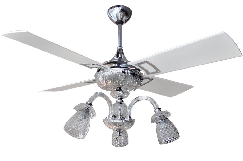 Ventilador Techo Cristal con Araña X3 Cristal y Palas Laqueadas Blancas