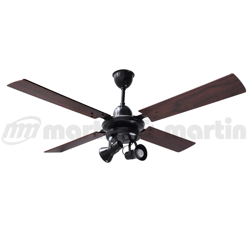 Ventilador De Techo Caribe Negro Con Spot Ruka x2 luces y Palas de