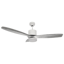 Ventilador de Techo Hemi Blanco Texturado con Plafón Redondo Luz Cálida y Palas de Madera Grises