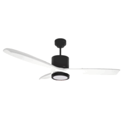 Ventilador de Techo Hemi Negro Texturado con Plafón Redondo Luz Fría y Palas de Madera Blancas