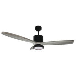 Ventilador de Techo Hemi Negro Texturado con Plafón Redondo Luz Fría y Palas de Madera Grises