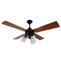 Ventilador de Techo Cosmos Negro con Spot Cosmos y Palas de Madera Reversibles tonos Cedro y Roble
