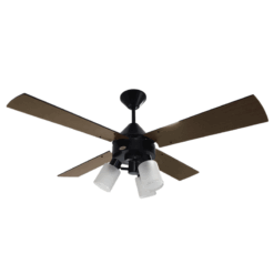 Ventilador de Techo Cosmos Negro con Spot Cosmos y Palas de Madera Reversibles tonos Cedro y Nogal