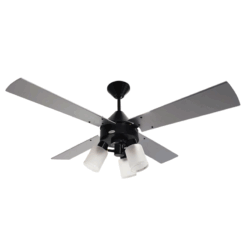 Ventilador de Techo Cosmos Negro con Spot Cosmos y Palas de Madera Laqueadas Grises