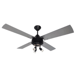 Ventilador de Techo Cosmos Negro con Spot María RA y Palas de Madera Laqueadas Grises