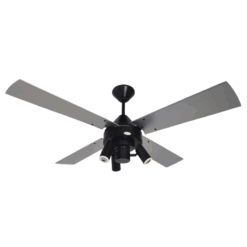 Ventilador de Techo Cosmos Negro con Spot Uni y Palas de Madera Laqueadas Grises